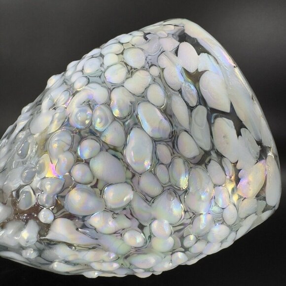 White Graniti Iridescent Art Glass Goblet Set 2 Barware Glasses Textured Cups - Picture 6 of 16